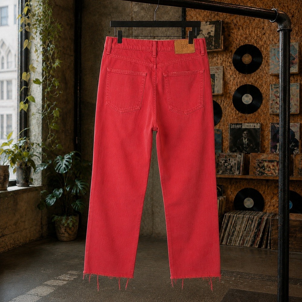 BDG Urban Outfitters Pax Red High Rise Straight Crop Leg Raw Hem Jeans W28 L32